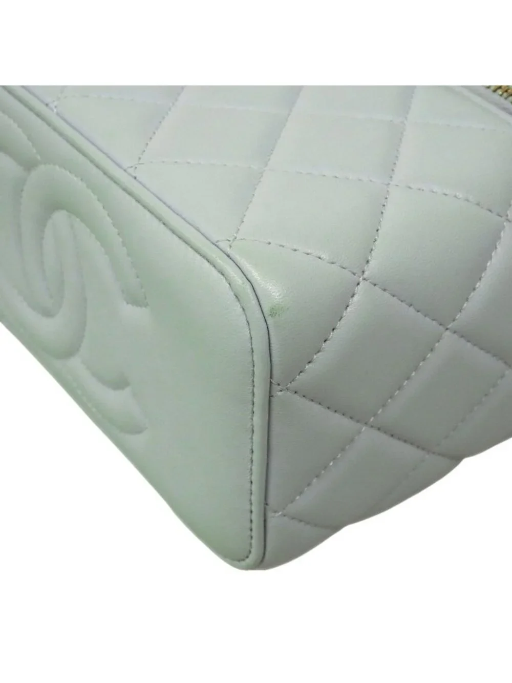 Chanel Vanity Bag Quilted Lambskin Sky Blue Champagne Gold 2-Way Bag